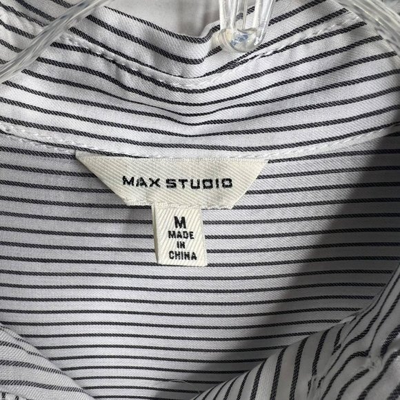Max Studio Women's White Black Striped Long Sleeve Button Down Size M - Picture 5 of 6